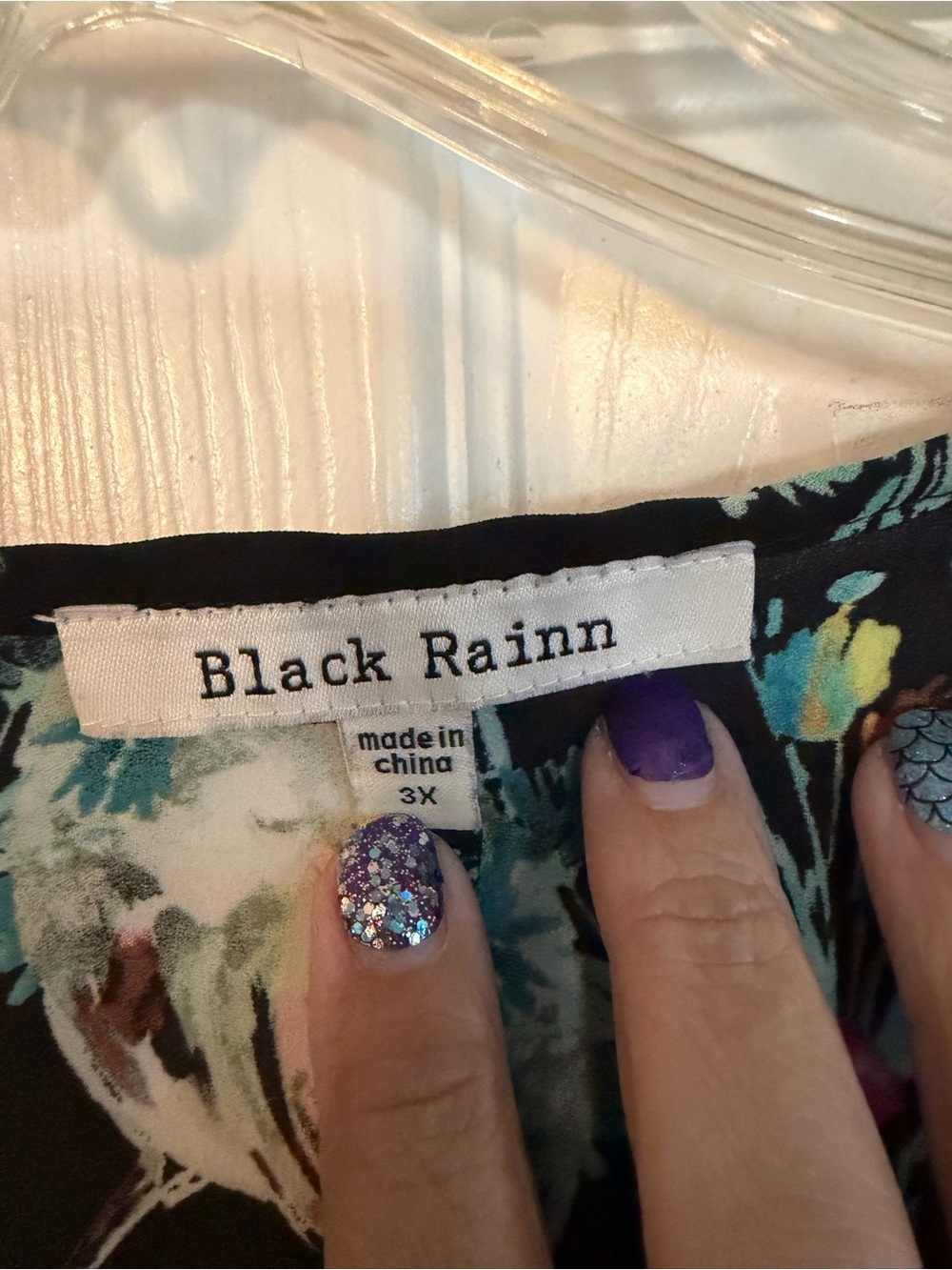 Black Rainn Black Blouse with Teal, Yellow and Pink Floral Print - Picture 2 of 4